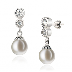 Colleen Blanc 7-8mm AAAA-qualité perles d'eau douce 925/1000 Argent-Boucles d'oreilles en perles