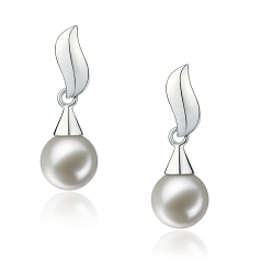 Edith Blanc 7-8mm AAAA-qualité perles d'eau douce 925/1000 Argent-Boucles d'oreilles en perles
