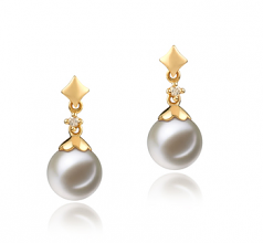 Géorgie Blanc 7-8mm AAAA-qualité perles d'eau douce 585/1000 Or Jaune-Boucles d'oreilles en perles