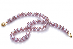 Lavande 7.5-8mm AAA-qualité perles d'eau douce Rempli D'or-Collier de perles