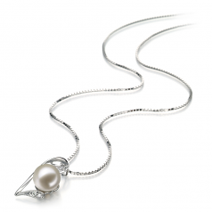 Carlin Blanc 7-8mm AAAA-qualité perles d'eau douce 585/1000 Or Blanc-pendentif en perles
