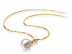 Géorgie Blanc 7-8mm AAAA-qualité perles d'eau douce 585/1000 Or Jaune-pendentif en perles