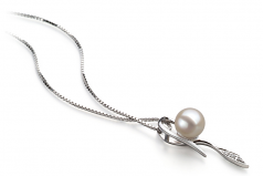 Jennifer Blanc 7-8mm AAAA-qualité perles d'eau douce 925/1000 Argent-pendentif en perles