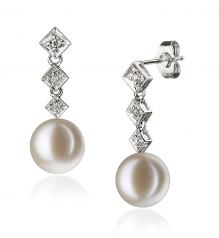 Rozene Blanc 9-10mm AAAA-qualité perles d'eau douce 585/1000 Or Blanc-Boucles d'oreilles en perles