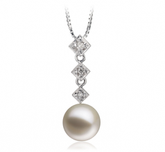 Rozene Blanc 9-10mm AAAA-qualité perles d'eau douce 585/1000 Or Blanc-pendentif en perles