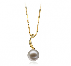 Sora Blanc 9-10mm AAAA-qualité perles d'eau douce 585/1000 Or Jaune-pendentif en perles