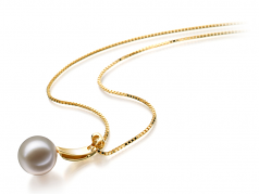Sora Blanc 9-10mm AAAA-qualité perles d'eau douce 585/1000 Or Jaune-pendentif en perles