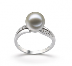 Caroline Blanc 9-10mm AAAA-qualité perles d'eau douce 585/1000 Or Blanc-Bague perles