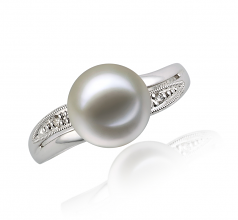 Caroline Blanc 9-10mm AAAA-qualité perles d'eau douce 585/1000 Or Blanc-Bague perles