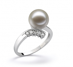 Grace Blanc 9-10mm AAAA-qualité perles d'eau douce 585/1000 Or Blanc-Bague perles