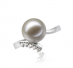 Grace Blanc 9-10mm AAAA-qualité perles d'eau douce 585/1000 Or Blanc-Bague perles
