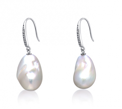 Blanc 14-15mm AA+-qualité perles d'eau douce - Edison 925/1000 Argent-Boucles d'oreilles en perles