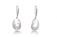 Blanc 14-15mm AA+-qualité perles d'eau douce - Edison 925/1000 Argent-Boucles d'oreilles en perles