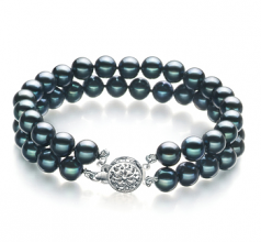 Mayra Noir 6-7mm AA-qualité Akoya du Japon 925/1000 Argent-Bracelet de perles