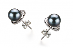 Jocelyne Noir 6-7mm AA-qualité Akoya du Japon 925/1000 Argent-Boucles d'oreilles en perles