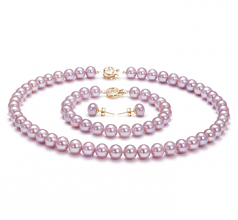 Lavande 7.5-8mm AAA-qualité perles d'eau douce Rempli D'or-un set en perles