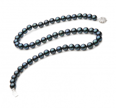 Noir 7-7.5mm AA-qualité Akoya du Japon 925/1000 Argent-Collier de perles