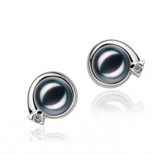 Angelina Noir 7-8mm AA-qualité Akoya du Japon 925/1000 Argent-Boucles d'oreilles en perles