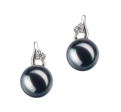 Melissa Noir 7-8mm AA-qualité Akoya du Japon 925/1000 Argent-Boucles d'oreilles en perles