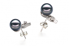 Melissa Noir 7-8mm AA-qualité Akoya du Japon 925/1000 Argent-Boucles d'oreilles en perles