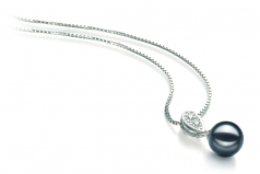Daria Noir 7-8mm AA-qualité Akoya du Japon 925/1000 Argent-pendentif en perles