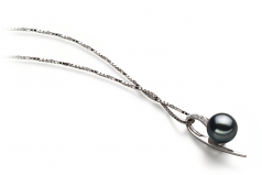 Destinée Noir 7-8mm AA-qualité Akoya du Japon 925/1000 Argent-pendentif en perles