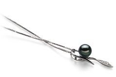 Jennifer Noir 7-8mm AA-qualité Akoya du Japon 925/1000 Argent-pendentif en perles