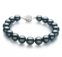 Noir 8-8.5mm AA-qualité Akoya du Japon 925/1000 Argent-Bracelet de perles