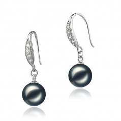 Rieubon Noir 8-9mm AA-qualité Akoya du Japon 925/1000 Argent-Boucles d'oreilles en perles