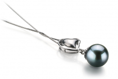 Cora Noir 8-9mm AA-qualité Akoya du Japon 585/1000 Or Blanc-pendentif en perles