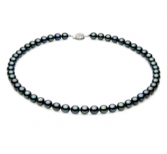 Noir 7-7.5mm AAA-qualité Akoya du Japon 925/1000 Argent-Collier de perles