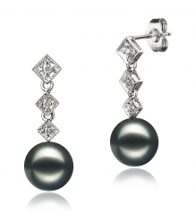 Rozene Noir 8-9mm AAA-qualité Akoya du Japon 585/1000 Or Blanc-Boucles d'oreilles en perles