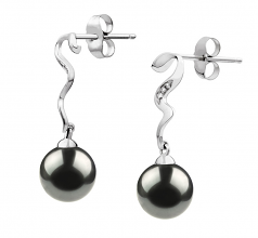 Tamara Noir 8-9mm AAA-qualité Akoya du Japon 585/1000 Or Blanc-Boucles d'oreilles en perles