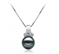 Vivian Noir 8-9mm AAA-qualité Akoya du Japon 585/1000 Or Blanc-pendentif en perles