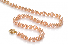 Rose 6-6.5mm AAAA-qualité perles d'eau douce Rempli D'or-Collier de perles