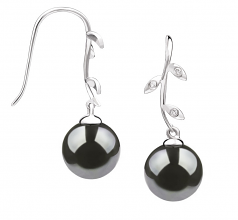 Honora Noir 9-10mm AAA-qualité de Tahiti 585/1000 Or Blanc-Boucles d'oreilles en perles