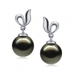Jeannie Noir 9-10mm AAA-qualité de Tahiti 585/1000 Or Blanc-Boucles d'oreilles en perles