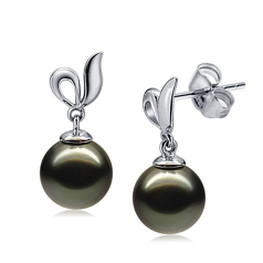 Jeannie Noir 9-10mm AAA-qualité de Tahiti 585/1000 Or Blanc-Boucles d'oreilles en perles