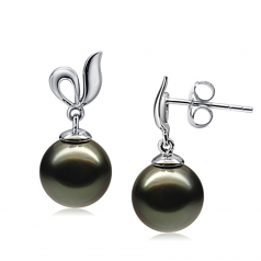 Jeannie Noir 9-10mm AAA-qualité de Tahiti 585/1000 Or Blanc-Boucles d'oreilles en perles