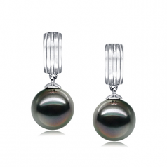 Irina Noir 9-10mm AAA-qualité de Tahiti 585/1000 Or Blanc-Boucles d'oreilles en perles