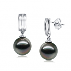 Irina Noir 9-10mm AAA-qualité de Tahiti 585/1000 Or Blanc-Boucles d'oreilles en perles