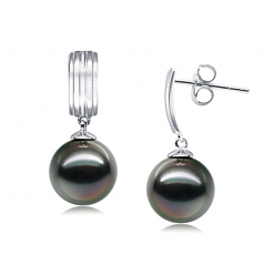 Irina Noir 9-10mm AAA-qualité de Tahiti 585/1000 Or Blanc-Boucles d'oreilles en perles