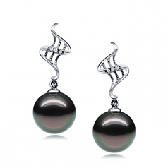Leurre Noir 9-10mm AAA-qualité de Tahiti 585/1000 Or Blanc-Boucles d'oreilles en perles