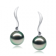 Mystique Noir 9-10mm AAA-qualité de Tahiti 585/1000 Or Blanc-Boucles d'oreilles en perles