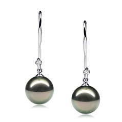 Dangle simplicité Noir 9-10mm AAA-qualité de Tahiti 585/1000 Or Blanc-Boucles d'oreilles en perles