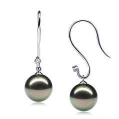 Dangle simplicité Noir 9-10mm AAA-qualité de Tahiti 585/1000 Or Blanc-Boucles d'oreilles en perles