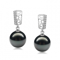 Zuella Noir 9-10mm AAA-qualité de Tahiti 585/1000 Or Blanc-Boucles d'oreilles en perles