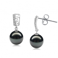 Zuella Noir 9-10mm AAA-qualité de Tahiti 585/1000 Or Blanc-Boucles d'oreilles en perles