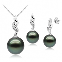 Séduisant Noir 9-11mm AAA-qualité de Tahiti 375/1000 Or Blanc-un set en perles