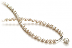 Drop Blanc 3-4mm A-qualité perles d'eau douce -Collier de perles